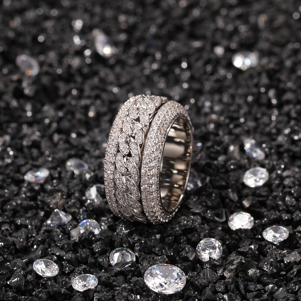 Ruotabile cubana dell'anello di modo di Hip Hop Anello gioielli Mens Oro Argento Anelli diamante di alta qualità ghiacciato fuori Anelli