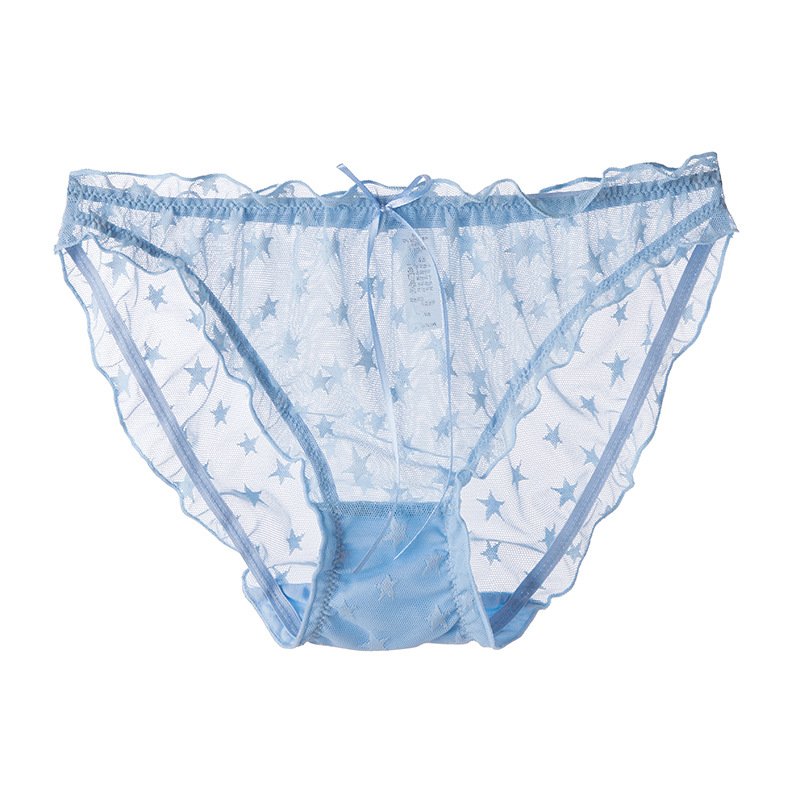 

Women Sexy Panties Thongs Ultra-thin Mesh Transparent Sexy Bragas Mujer Women's Soft Briefs Bow Stars Girls Panty Underwear, E wine red