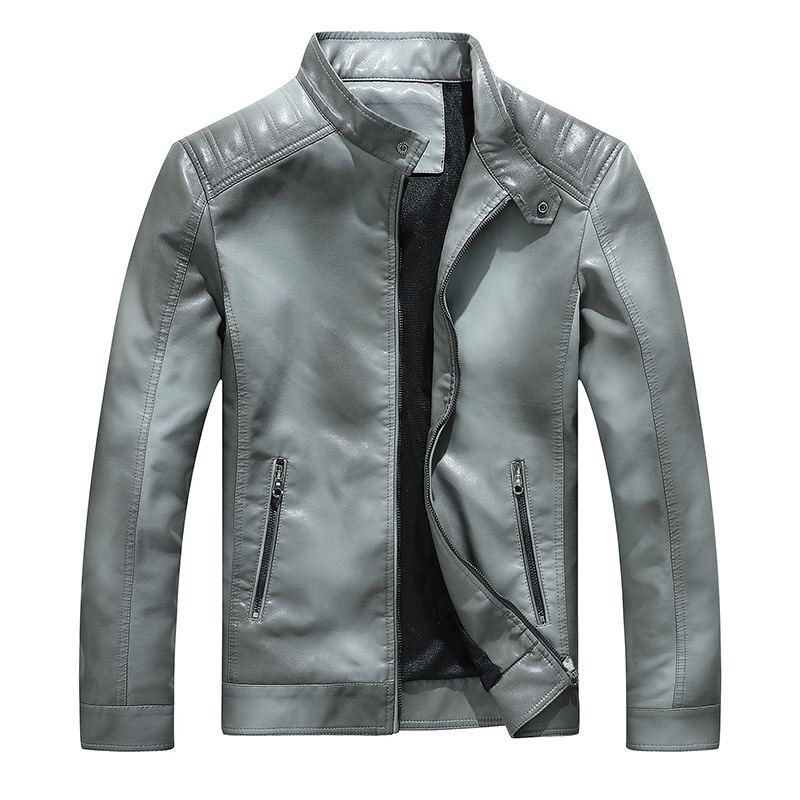 

Fall and winter stand collar locomotive men's gradient PU leather jacket youth leather jacket men's, Gray-hbl88505