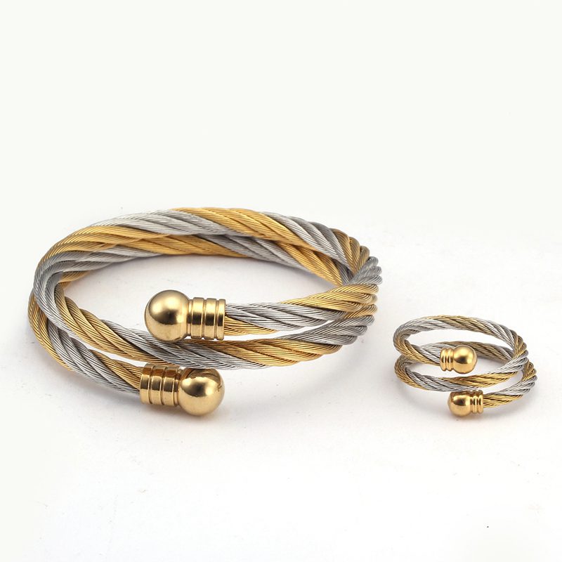 

Luxury Stainless Steel Braided Open Men Women Charm Cuff Bracelets Set Trendy Chain Link Sporty Wrap Bracelets Bangles