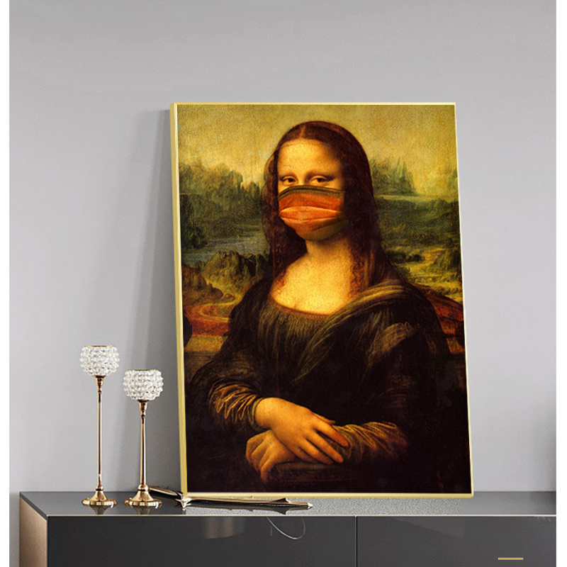 Funny Mask Mona Lisa Oil Painting on The Wall Reproductions Canvas Posters and Prints Wall Art Picture for Living Room Decor-image-561707263
