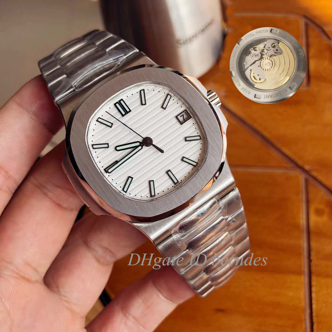 

U1 factory high end crime automatic watch 5711 silver band blue stainless steel crime machine watch perspective back