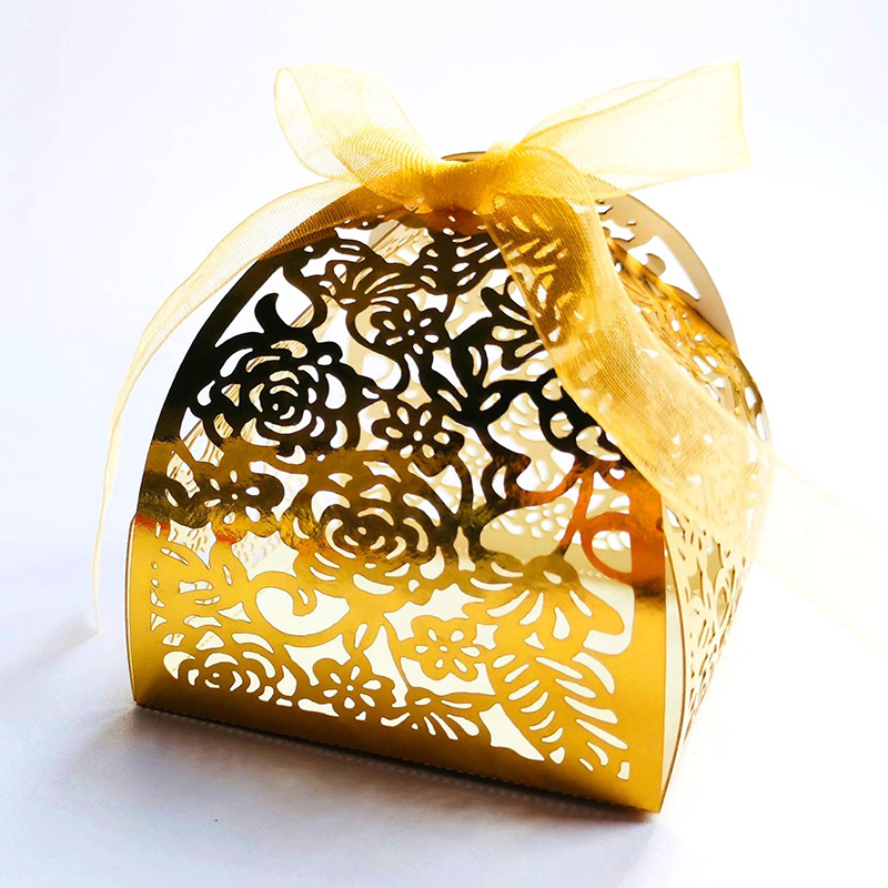 

10pcs Laser Cut Rose Flower Candy Boxes Bag Guest Favors Gift Boxes Package Baptism with Ribbon Birthday Wedding Party Supplies