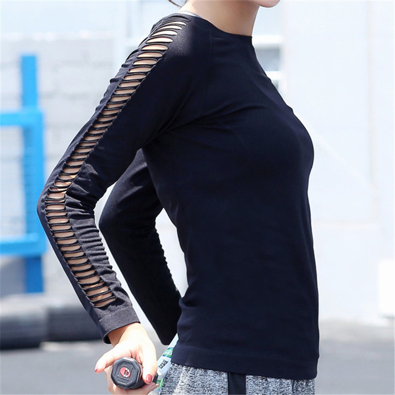

Women' Sports Wear For Fitness Running Jogging Seamless Long Sleeve Gym Woman Sport Shirt Yoga Top Female Workout Tops T-shirt, Black
