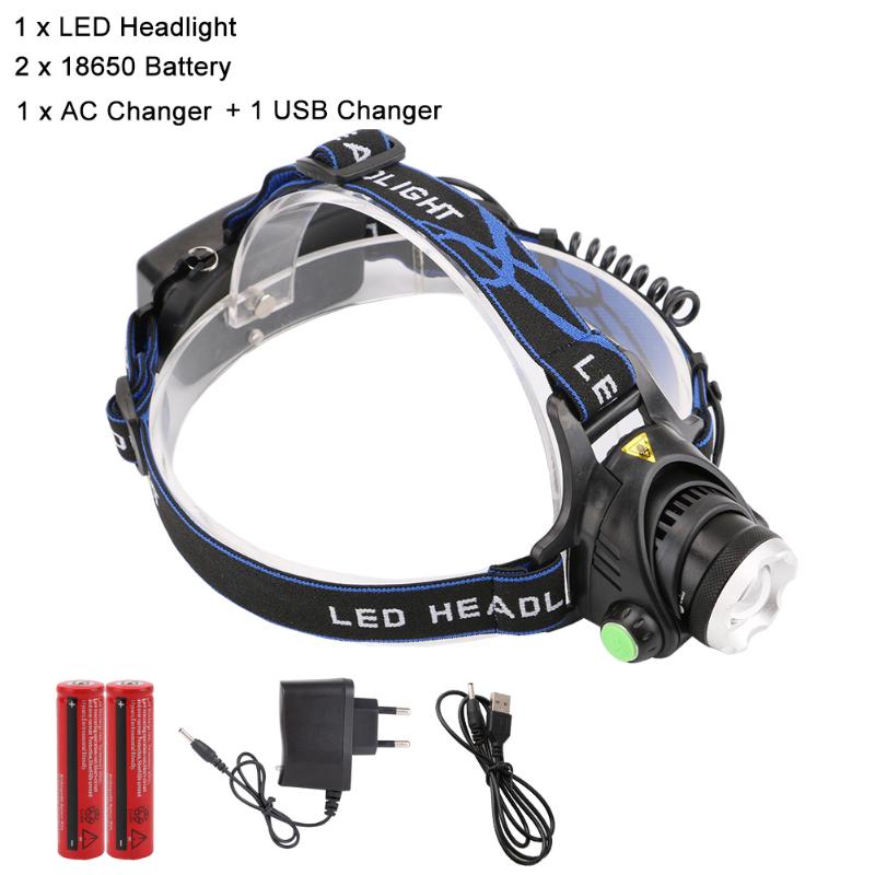 

3800LM LED T6 Headlamp Headlight Head Lamp Lighting Light Torch Lantern Fishing+18650 battery+Car USB AC Charger