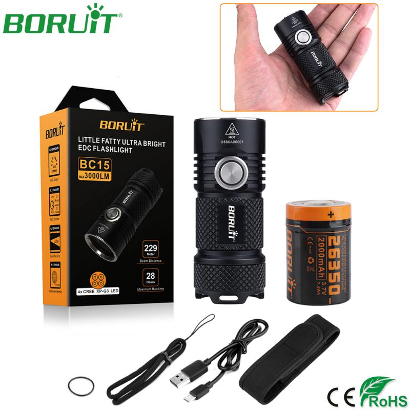 

BORUiT Powerful XP-G3 LED Waterproof Tactical Camping Torch Light 26350 Battery USB Rechargeable Hunting Fishing Lamp