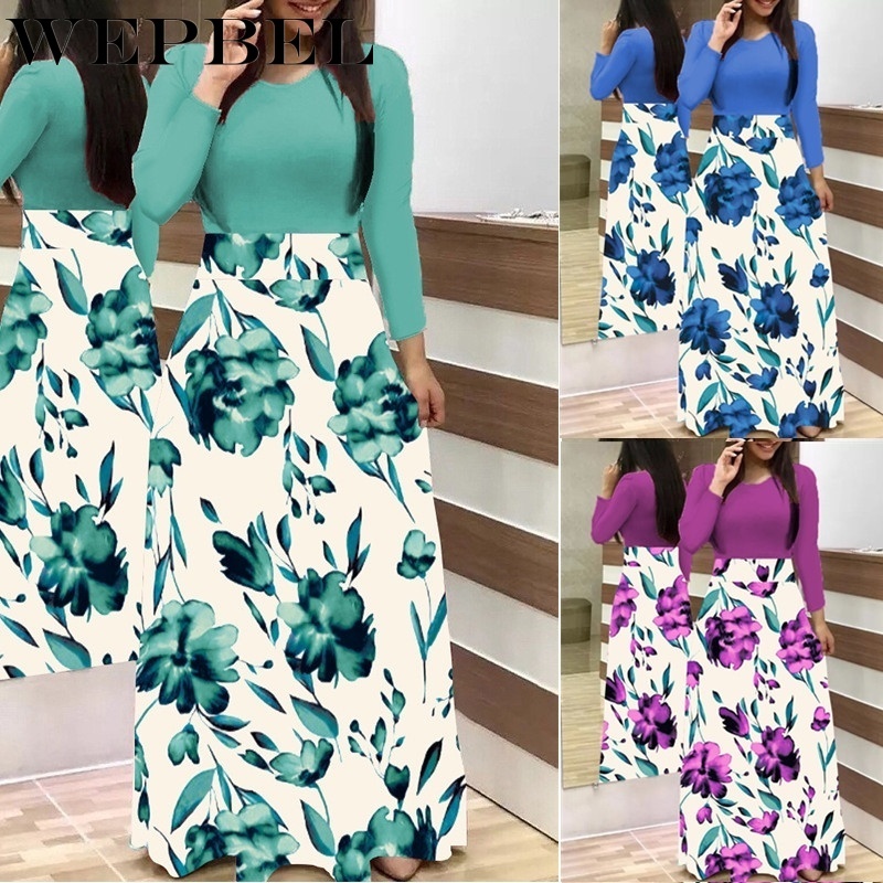 

WEPBEL Long Sleeved Party Dress Plus Size -5XL Women Autumn Winter Loose Floral Printed Long Dress, 10