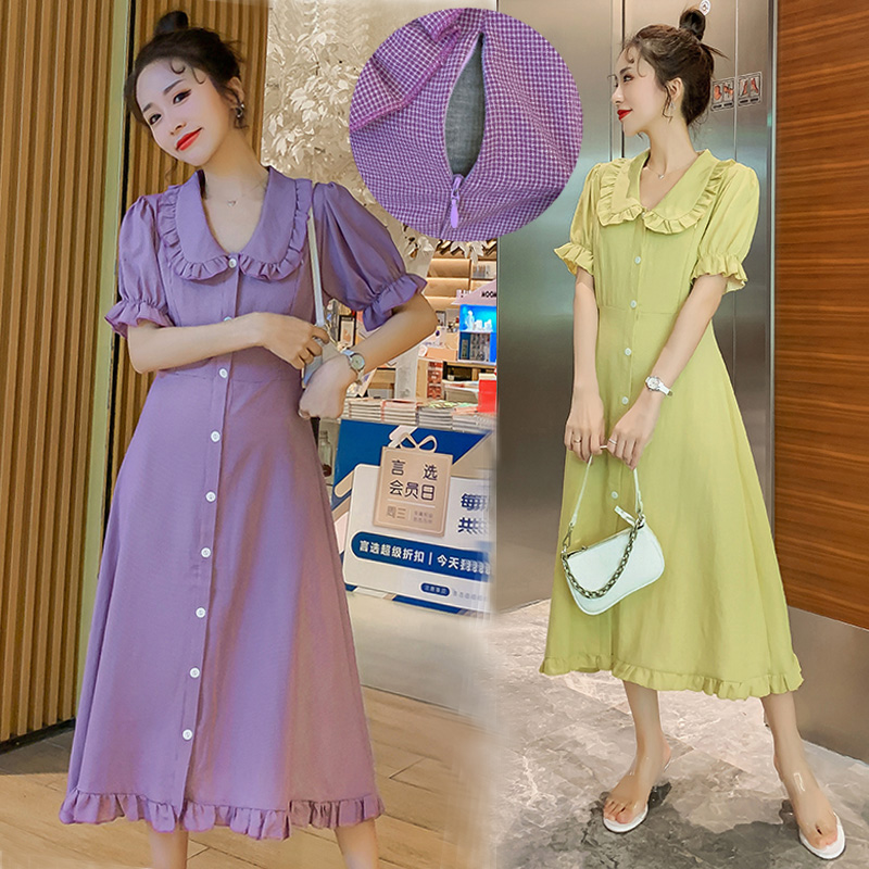 

9929# Maternity Clothes Nursing Dress Summer Slimming Dress for Pregnant Women Pregnancy Clothes Breastfeeding, Purple
