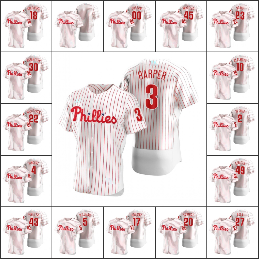 

Philadelphia Phillies #3 Bryce Harper 10 J.T. Realmuto 27 Aaron Nola Men Women Youth Custom White 2020 Authentic Jersey, 12