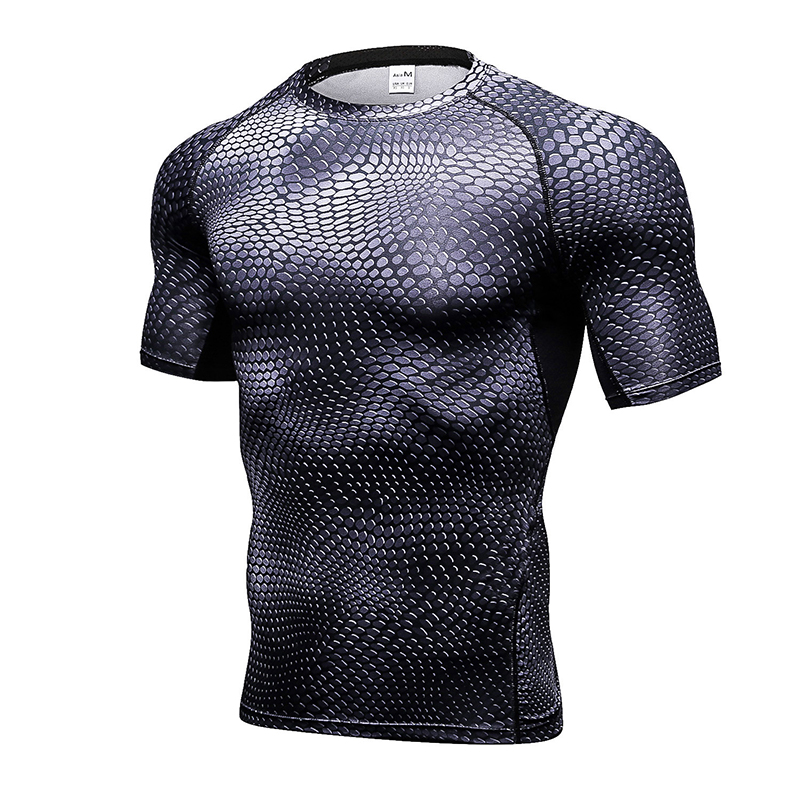 

New 3D Fitness Compression Tight Gym T-shirt Men Sports Quick Dry Tops Sportswear Soccer Jerseys Rashgard Man Short Sleeve Shirt, Blue