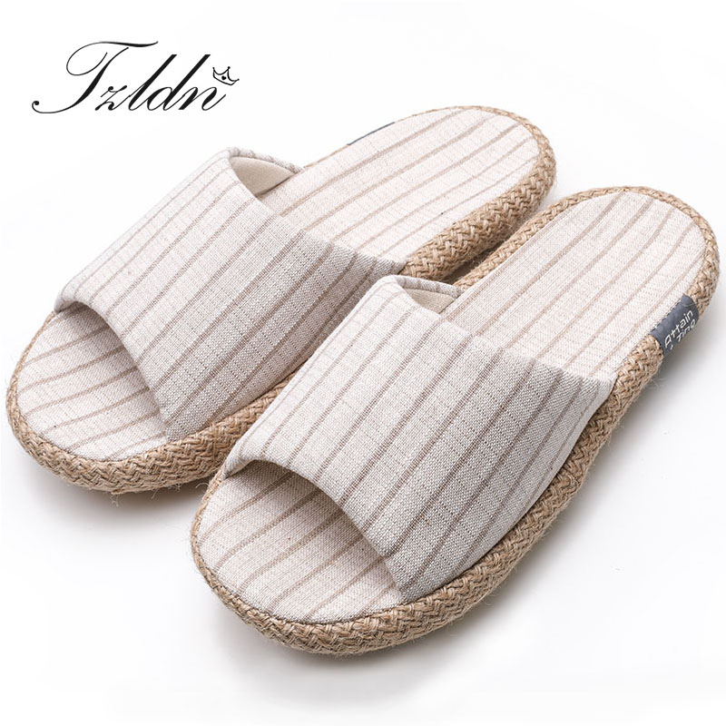 

2020 TZLDN Natural Flax Home Woman Slippers Indoor Floor Shoes Silent Wicking Slippers For Summer Women Sandals, Beige