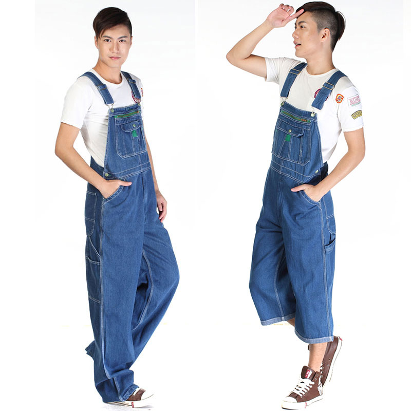 

Hot 2020 Men's Denim Overalls Men's Overalls Jumpsuit Large size strap Straight pants Blue jeans More sizes 48 50, Blue 7-point