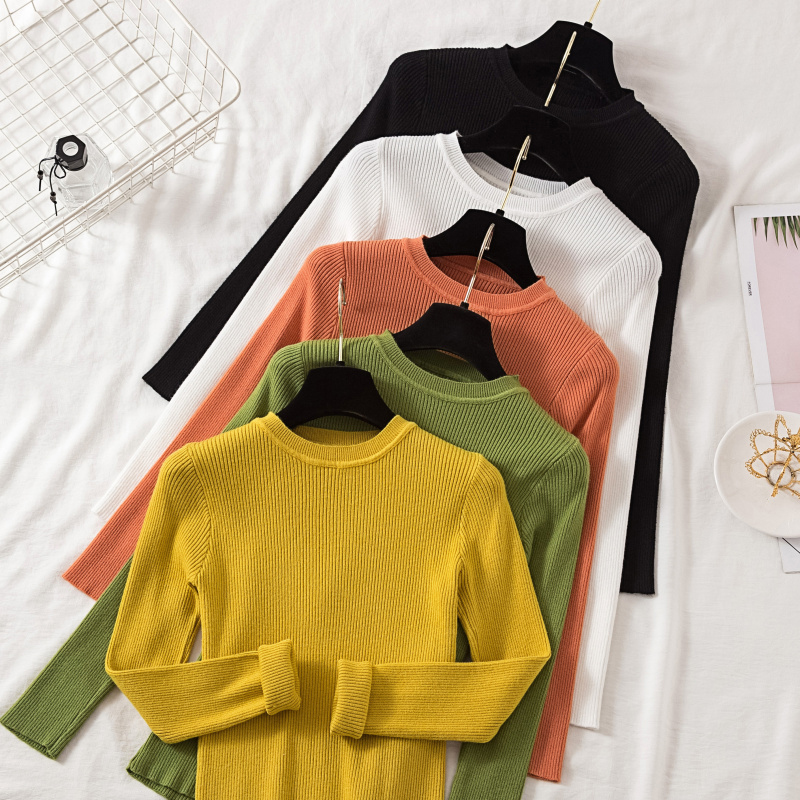

2020 casual o-neck basic autumn winter Slim Sweater Women Solid Knit sweater Pullovers long Sleeve Soft female Jumper top
