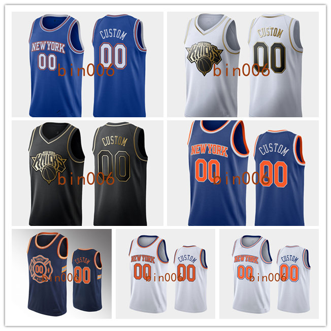 

Custom New York Knicks Men Women Kid 100% embroidery Association Statement Icon basketball jersey S-6XL, Black