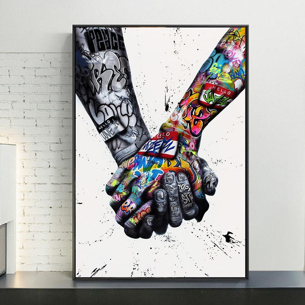 

Lover Hands Graffiti Art Street Art Canvas Paintings Inspiration Artwork Pictures Wall Art for Living Room Home Decor (No Frame)