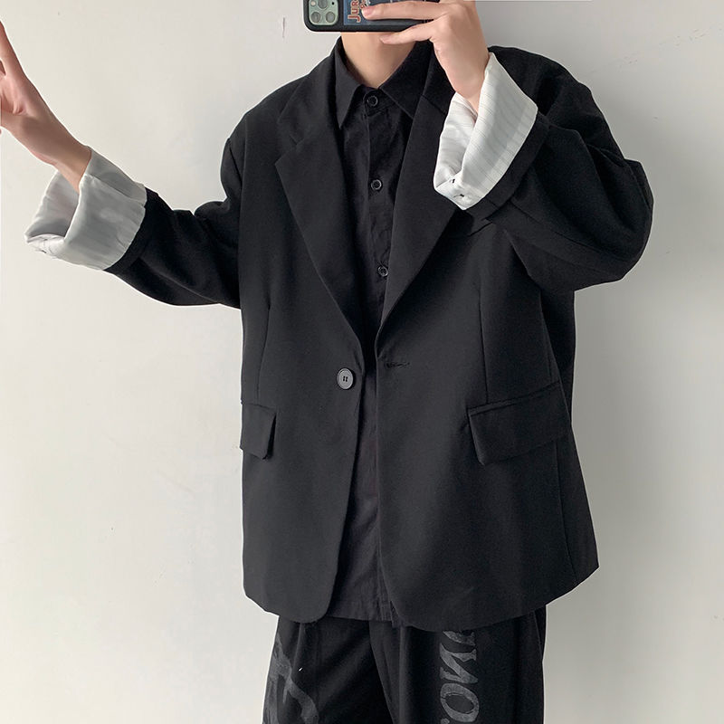 

Autumn Korean Style Blazer Men' Fashion Business Casual Black Dress Jacket Men Streetwear Wild Loose Suit Jackets Mens -2XL