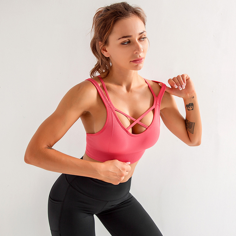 

Women' Seamless Sports Bra Hollow Beauty Back Yoga Bra Sports Quick-drying Shockproof Gather Yoga Running Fitness Underwear, Green