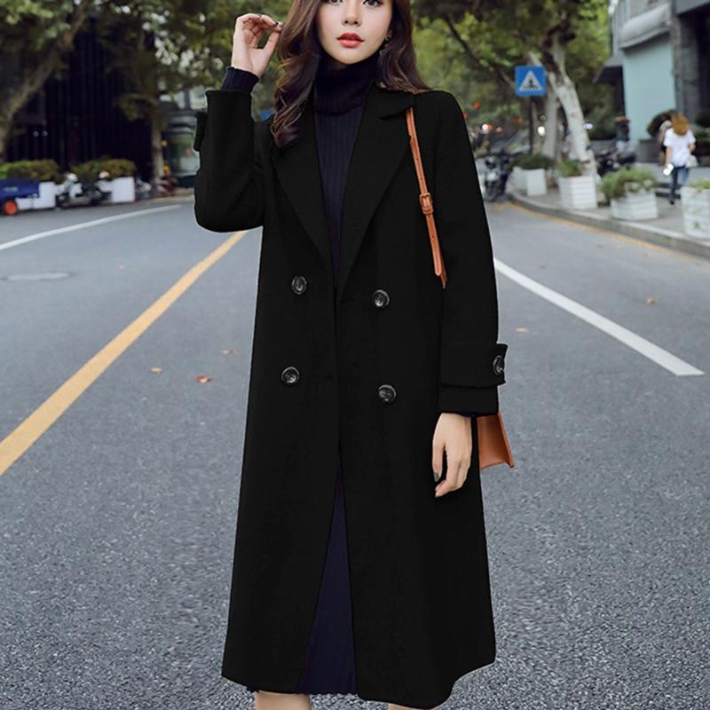

2020 winter woolen coat female Long Korean Style women' Solid Double Breasted Outerwear woolen Jackets coat Female 909, Beige