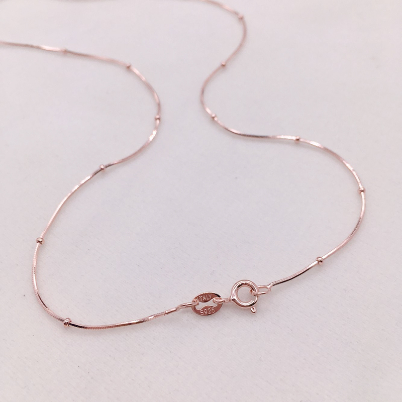 

35-80cm Thin 925 Sterling Silver Rose Gold Color Snake Beads Chain Necklaces For Women Girls Kids Jewelry Kolye Collares Collier