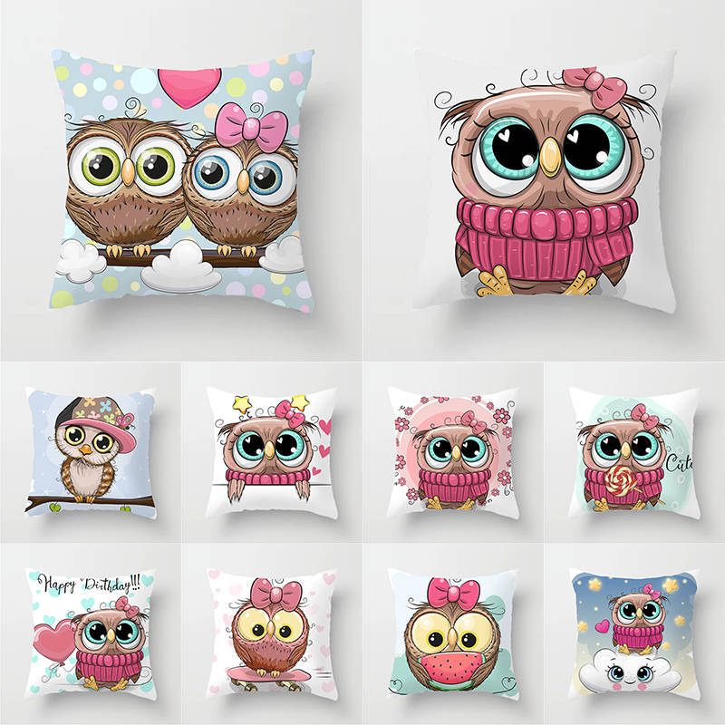 

45*45cm Owl Cushion Cover Cartoon Polyester Throw Pillows Case for Home Sofa Decorative Cute Square Pillows Cover