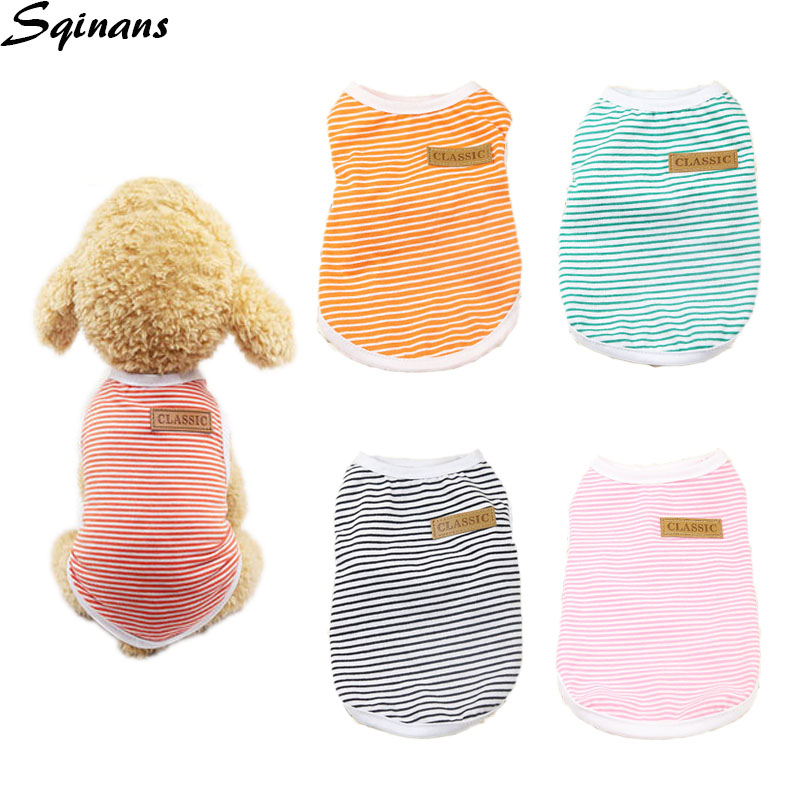 

Sqinans Stripe Dog Summer Vests Breathable Cotton Puppy Cat Chihuahua Teddy Tshirt Pet Dog Stretch Pullover Vest Pet Clothing, Black