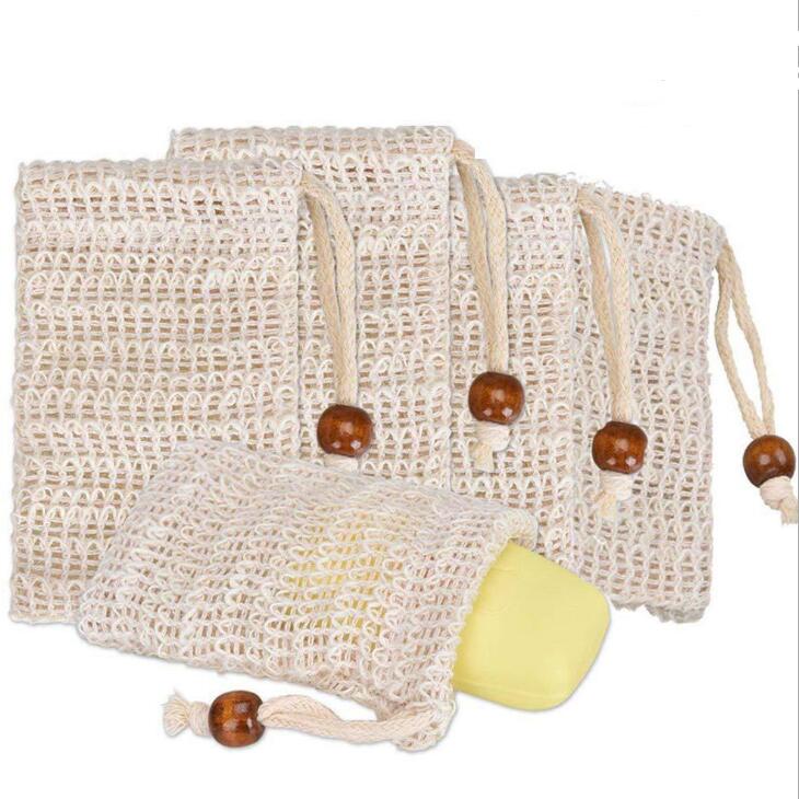 

Soap Exfoliating Bags Natural Ramie Soap Bag Mesh with Drawstring for Foaming and Drying the Soap LX2473