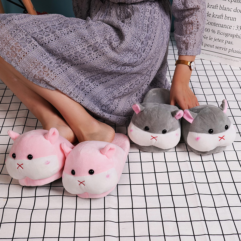 

Millffy cute pink Hamster gray Hamster slipper Shape Home Floor Soft Stripe Slippers Female slipper Girls Winter Warm Shoes, Gray slippers