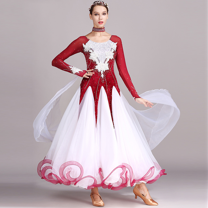 

Black Rhinestones Ballroom Dance Competition Dress Standard Dresses Modern Dance Costume Ballroom Waltz Dress Luminous Costumes, See chart1