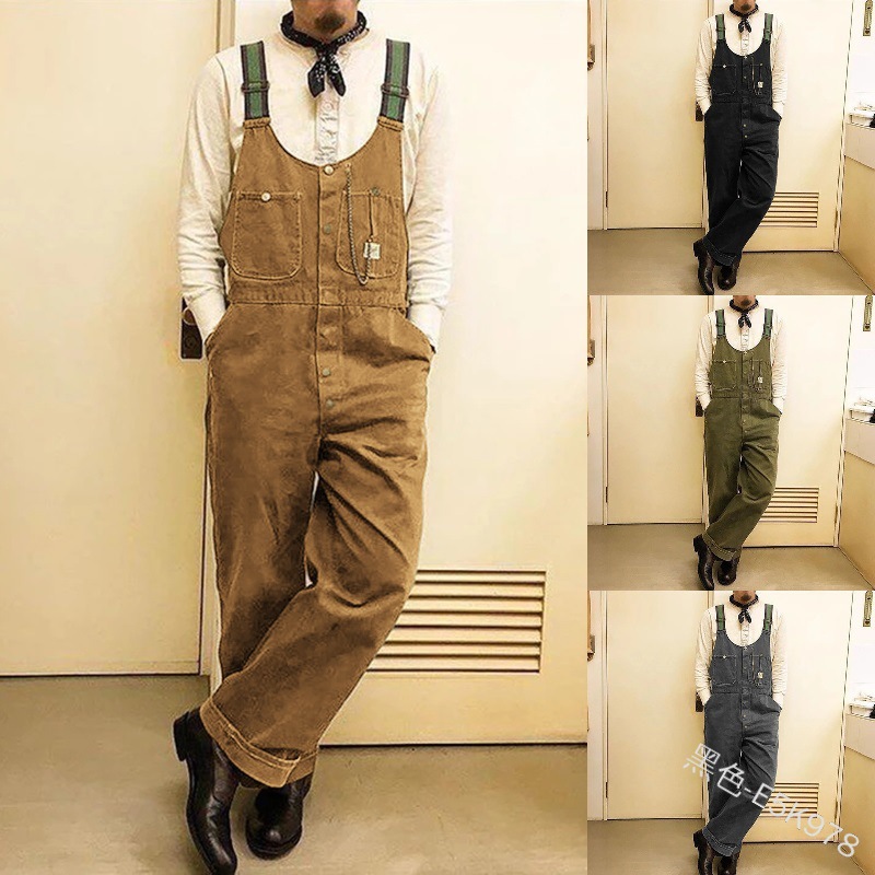 

Mens Overalls Jumpsuits Casual Fall Autumn Long Pants Cargo Trousers Male Streetwear Loose Fashion Rompers Casual Clothing, Black