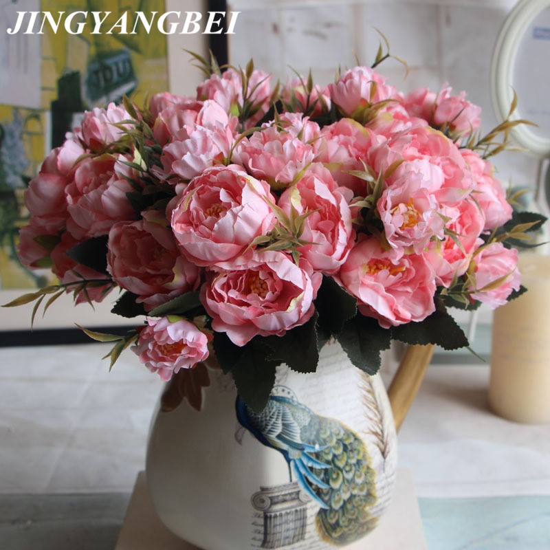 

European Style Mini Rose Peony Bouquet Silk Flower Artificial Simulation Flower Wedding Home Decoration, White