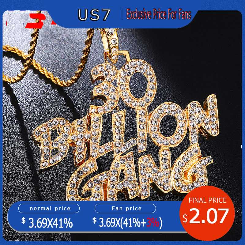 

US7 Full Rhinestoned Letters Bling Iced Out Rope Chain Pendants & Necklaces for Men Jewelry Gold Color