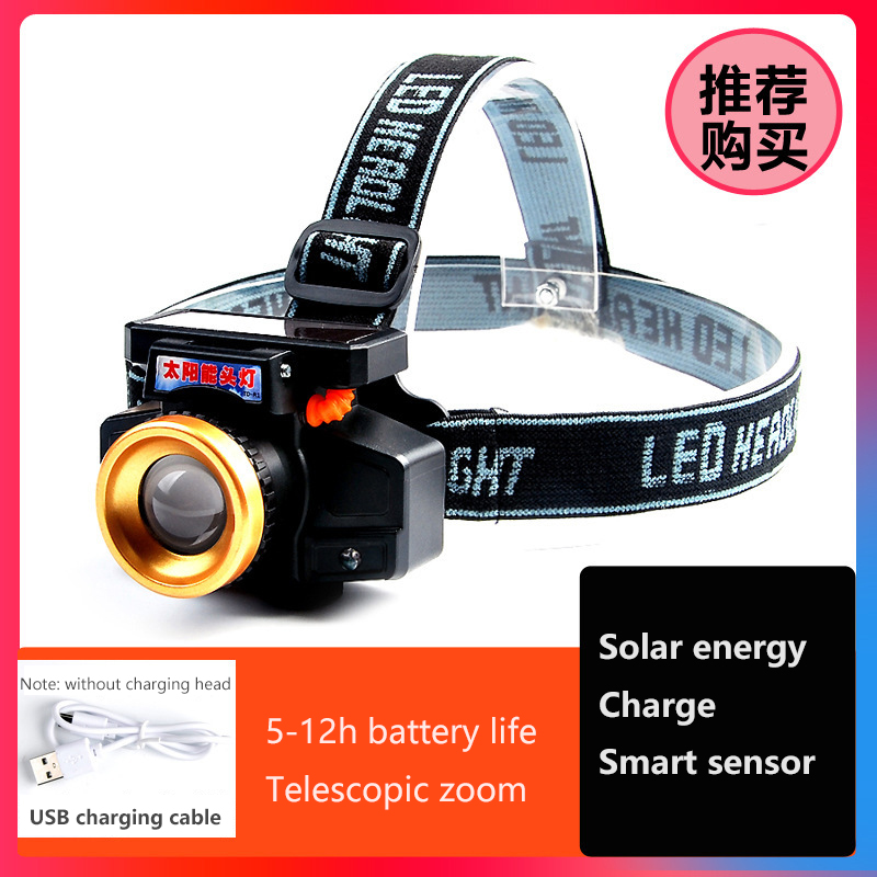 

Portable mini LED Glare Headlamp USB Rechargeable Camping Head lamp Fishing Headlight Solar Induction Zoom Light