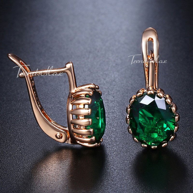 

Stud Earrings For Women Elegant Oval Green Stone GF 585 Rose Gold Filled Fashion Jewelry GE127