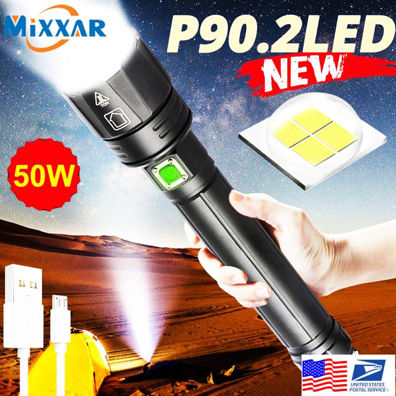 

EZK20 Dropshipping XHP90.2 LED 2020 NEW 26650 USB Rechargeable XHP70 Tactical Light 18650 Zoom Camp Waterproof Torch