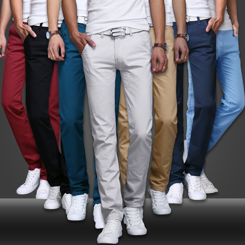 

New Spring Summer Casual Wear Pants Men Cotton Slim Fit Chinos Fashion Trousers Male Brand Clothing Plus Size 8 Colour, Sky blue