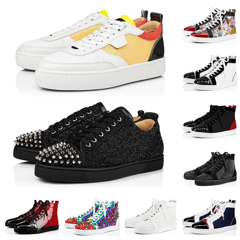 

2020 Top Quality Dress Shoes for men women Red Bottoms Size 35-47 high suede leather Platforms Spikes Flats Casual shoe party bar, Black