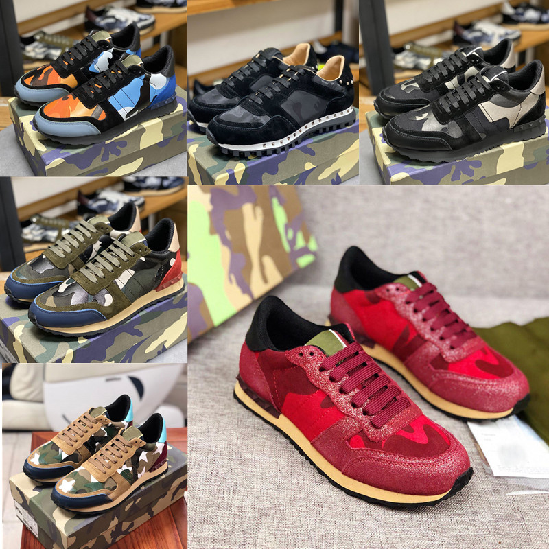 

New Fashion Suede Stud Rivet Casual Shoes Men Women Camouflage Leather Sneakers Flats Runner Trainers Sport Unisex Shoes EUR36-46 With Box