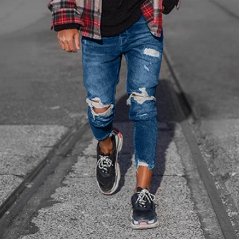 

Long Pencil Pants Ripped Jeans Slim Spring Hole 2020 Men' Fashion Thin Skinny Jeans for Men Hiphop Trousers Clothes Clothing 7