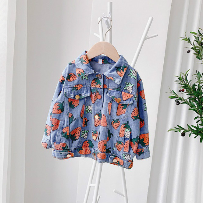 

2020 Girl Designer Jackets Kids 2020 Autumn Fashion Full Printed Strawberry Jacketrs Children Cute Rolita Style Jacket Girls Hot Sale Coat, Blue