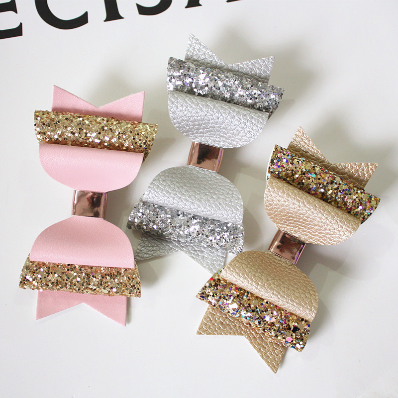 

New 15PCS/lot Lovely Bow Hair Glitter Big Size 10.5cm Hairpin Cute PU Leather Hairpin Modish Girls Prince Hair Clip Bowknot Clip Y200710, 12