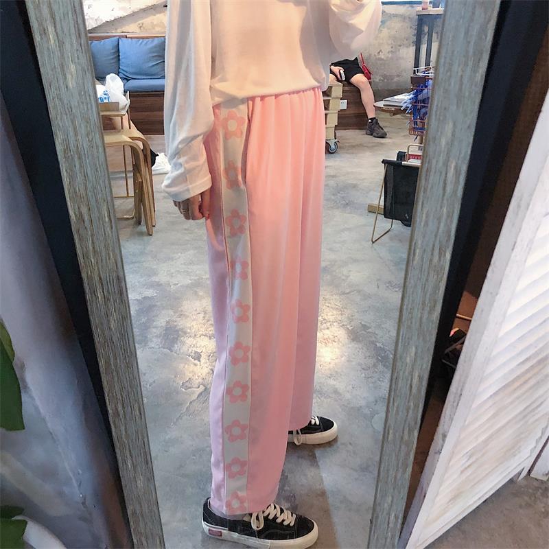 

2020 Women's Trousers Japanese Kawaii Harajuku Ulzzang Loose Printed Casual Pants Female Korean Cute Clothing For Women, Black