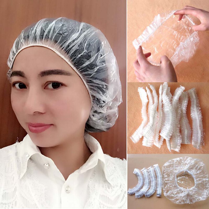 

100 Transparent Shower Caps waterproof shower cap durable disposable elastic bath cap