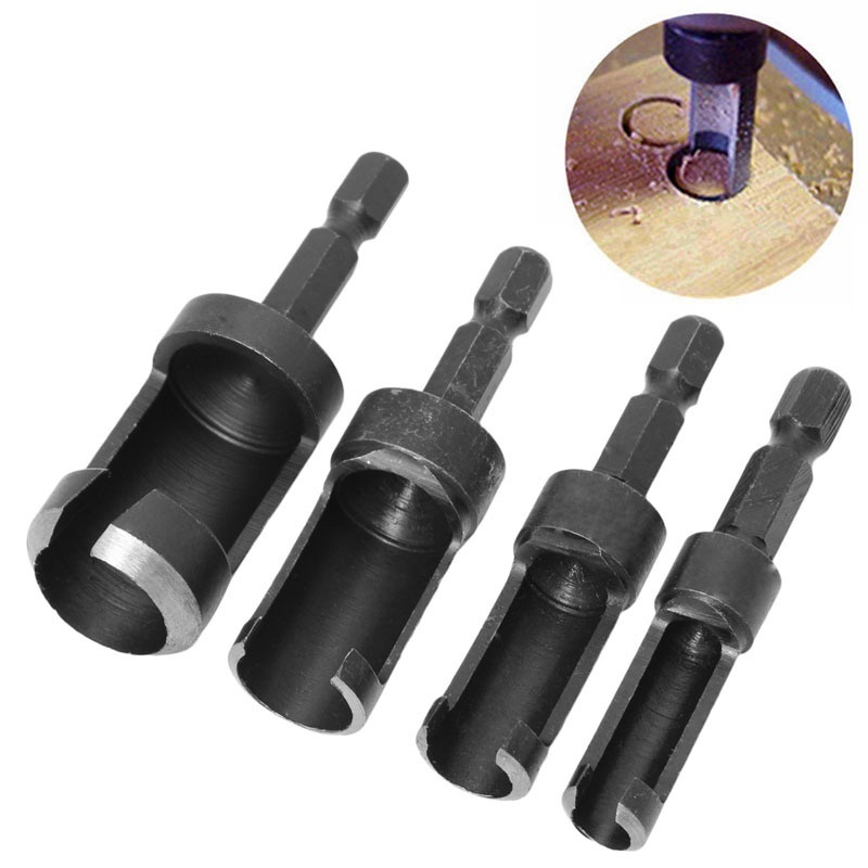 

Carbon Steel Corkscrew Drills Set (4pcs) Woodworking Drill Round Wood Tenon Bits Hexagonal Shank Reamer Accessory