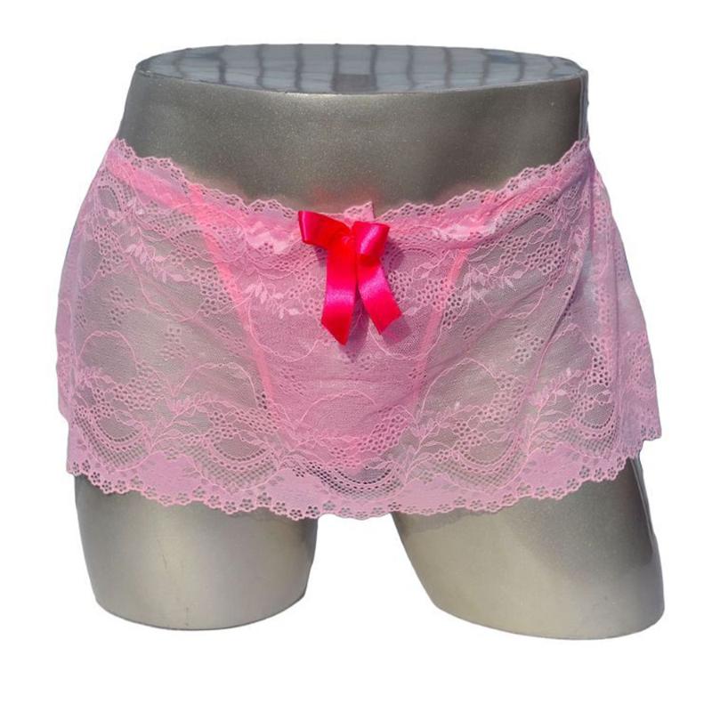

Sissy Lace Panties Men Sexy Underwear Big Bow See Through Mesh Sissy Skirt Buttocks Boxers, Black
