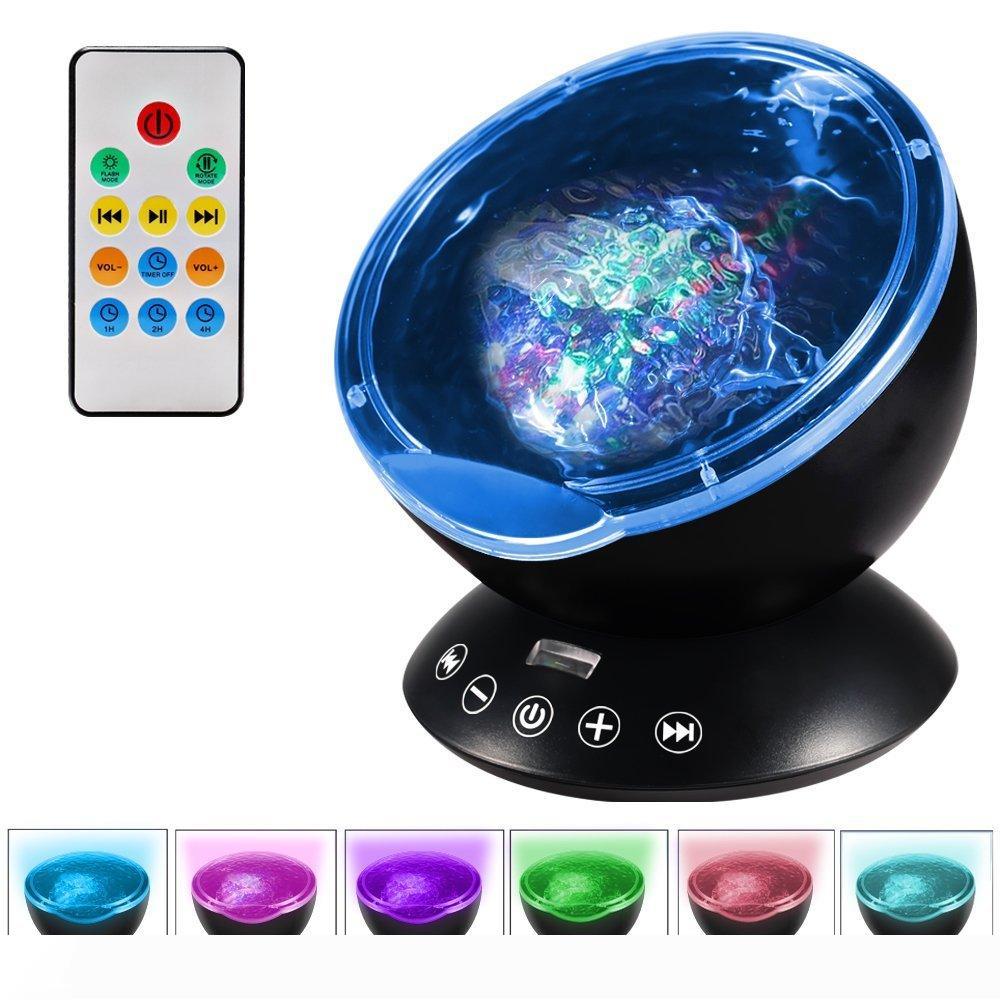 

Remote Control Ocean Wave Projector 12 LED &7 Colors Night Light with Built-in Mini Music Player for Living Room and Bedroom