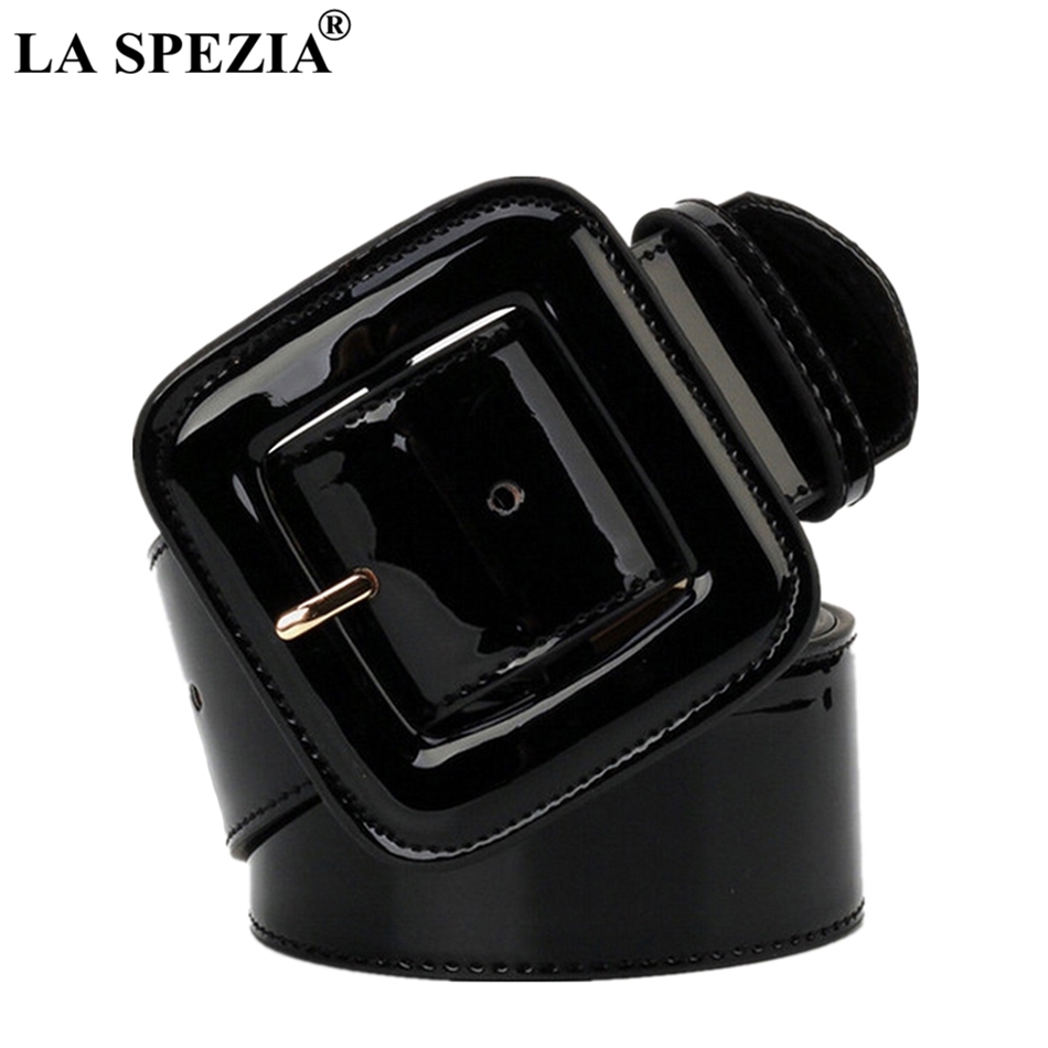 Wide Black Patent Leather Belt 