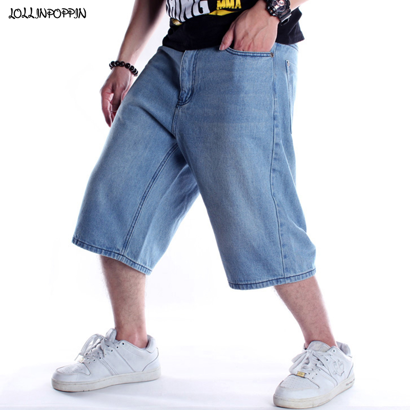 

Men Light Blue Cropped Jeans Baggy 2020 Summer Streetwear Hip Hop Garment Washed Mens Skateboarder Jeans Wide Leg Denim Pants