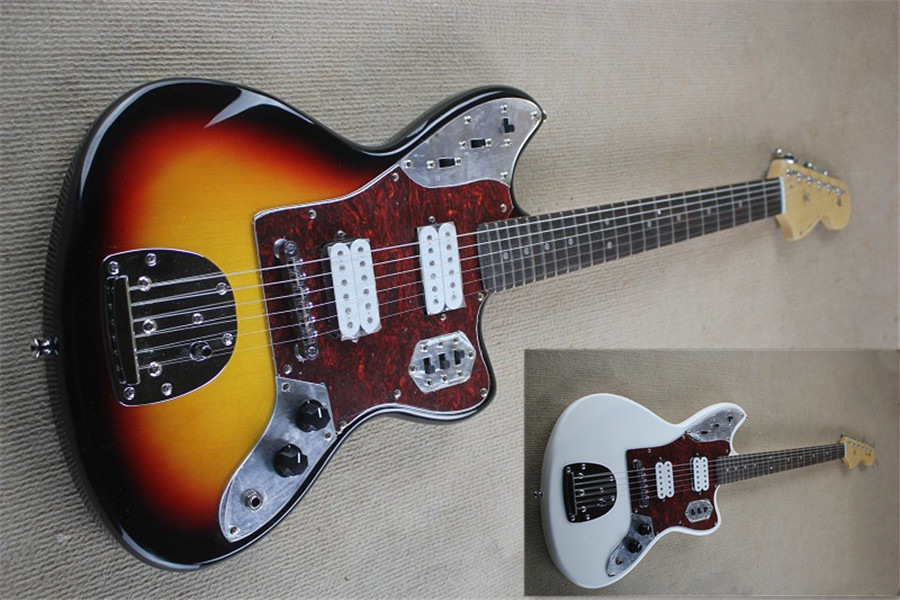 

free shipping fen jaguar guitar,sunburst white guitar,22 fret,HH pickups,basswood body,chrome hradware,tremolo,rosewood fretboard