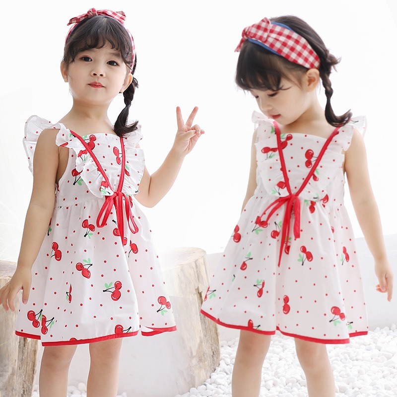 

Girls Dress Cherry Pattern Children Party Dress Summer Casual Kids Clothes 3-8T Sleeveless Girls Child Princess Costumes, Multi