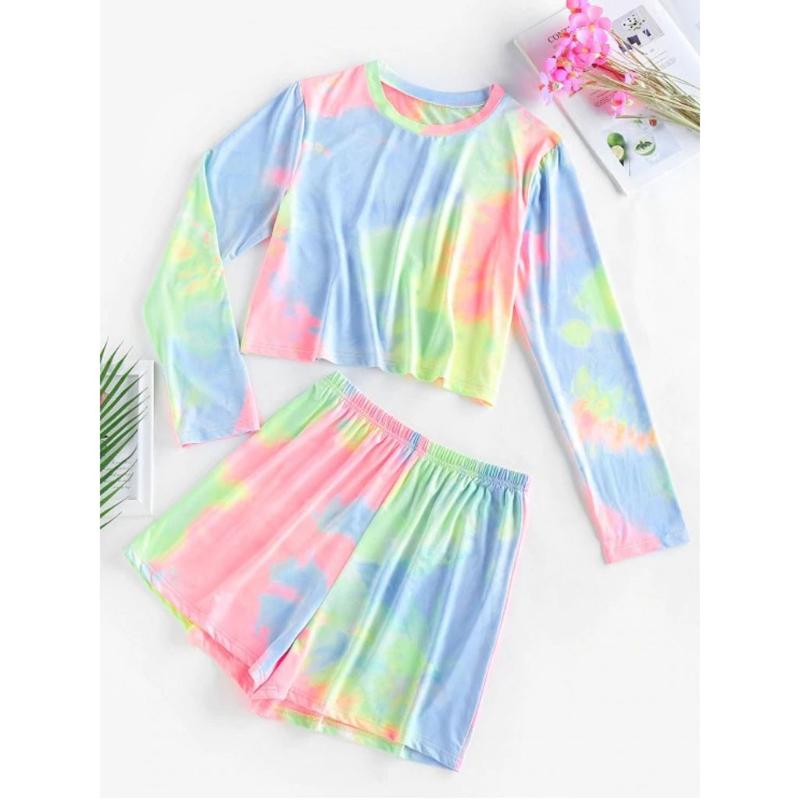 

Summer Fashion Women' Long Sleeve Tie-dye Tracksuits Two Piece Elastic Wasit Sports Suit Conjunto Moletom Tie Dye Feminino #3, Multicolor
